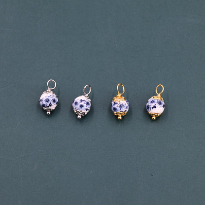 6mm Ceramic Beads Charms for Huggie Hoops in Sterling Silver, Sold as a Pair, Hoops Not Included, Charms for Earrings, Silver or Gold