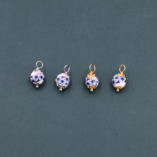 6mm Ceramic Beads Charms for Huggie Hoops in Sterling Silver, Sold as a Pair, Hoops Not Included, Charms for Earrings, Silver or Gold