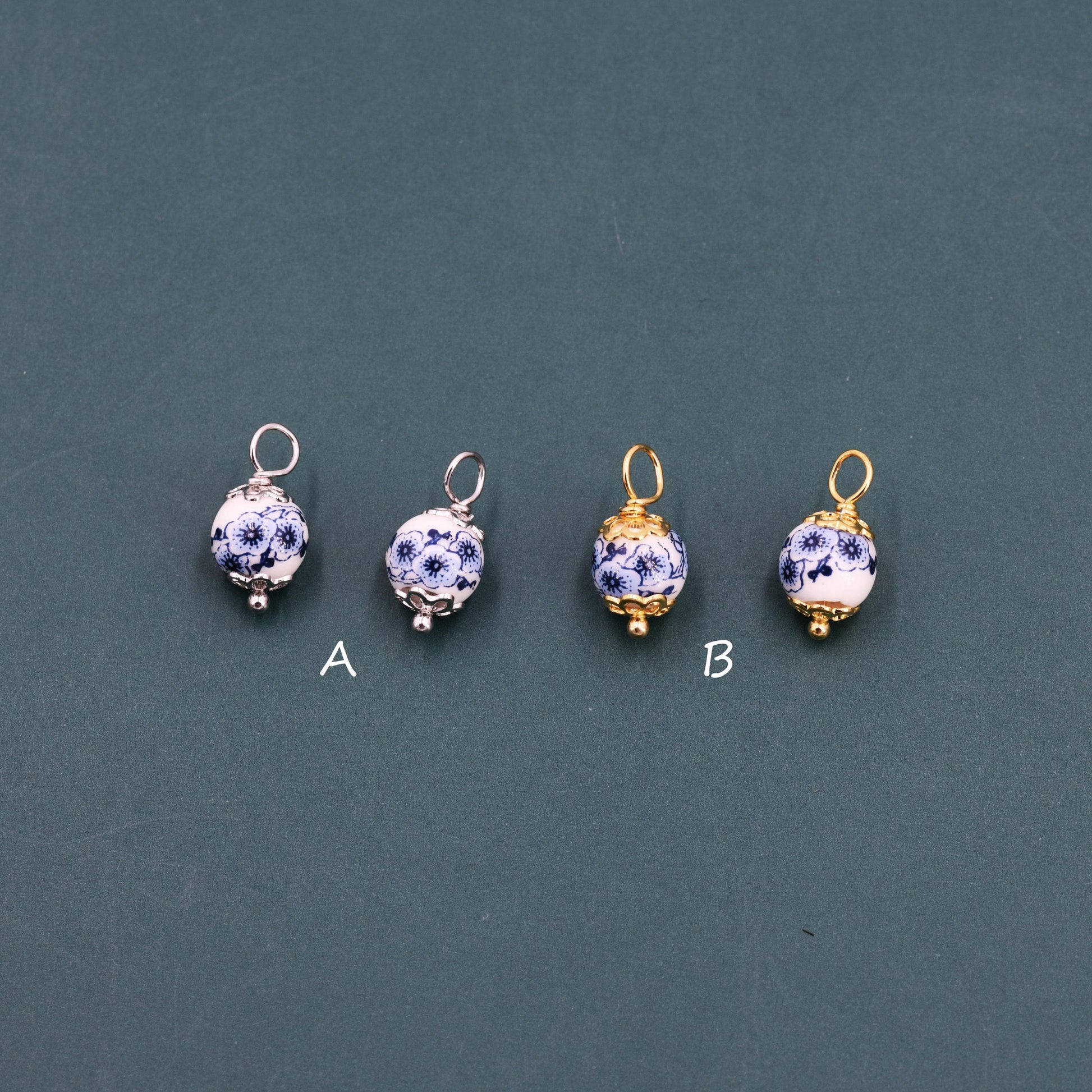 6mm Ceramic Beads Charms for Huggie Hoops in Sterling Silver, Sold as a Pair, Hoops Not Included, Charms for Earrings, Silver or Gold