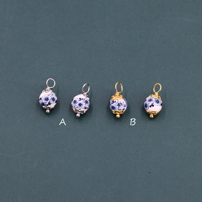 6mm Ceramic Beads Charms for Huggie Hoops in Sterling Silver, Sold as a Pair, Hoops Not Included, Charms for Earrings, Silver or Gold