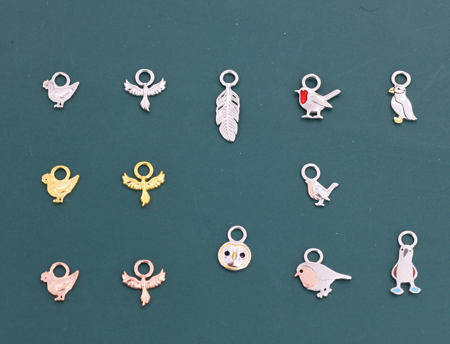 Bird Charms for Huggie Hoops in Sterling Silver, Bird and Feathers Charms for Hoops Earrings, Robin Bird Hoop Charms, Owl Charms