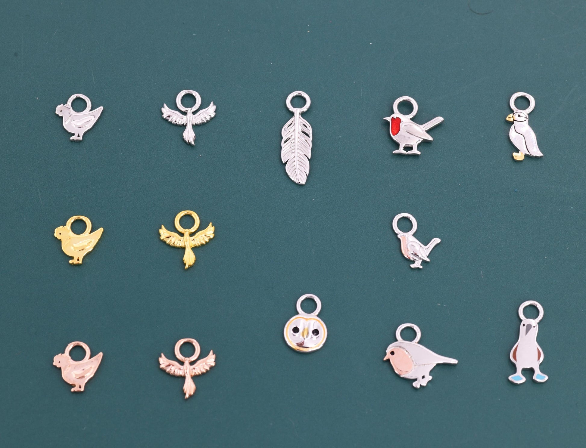 Bird Charms for Huggie Hoops in Sterling Silver, Bird and Feathers Charms for Hoops Earrings, Robin Bird Hoop Charms, Owl Charms