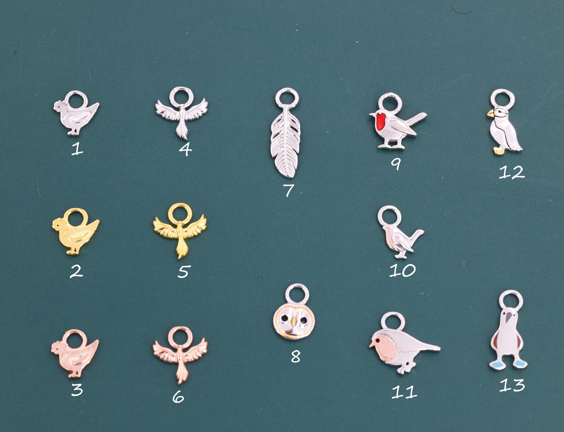 Bird Charms for Huggie Hoops in Sterling Silver, Bird and Feathers Charms for Hoops Earrings, Robin Bird Hoop Charms, Owl Charms