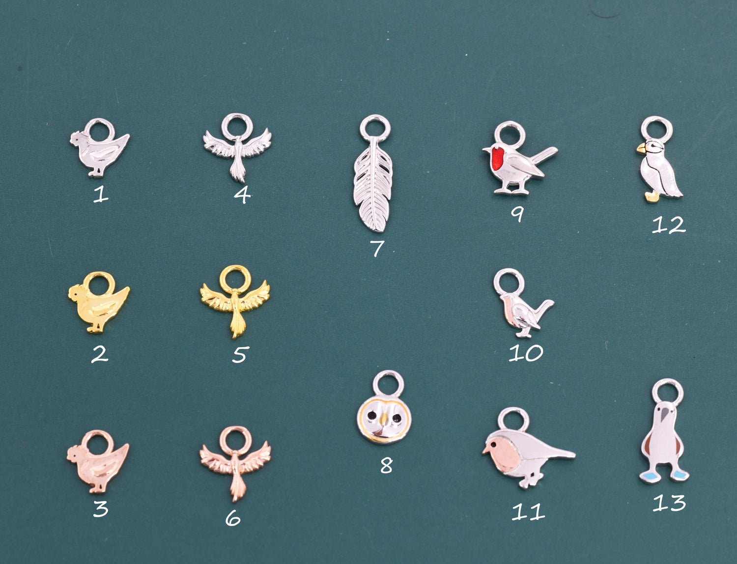 Bird Charms for Huggie Hoops in Sterling Silver, Bird and Feathers Charms for Hoops Earrings, Robin Bird Hoop Charms, Owl Charms