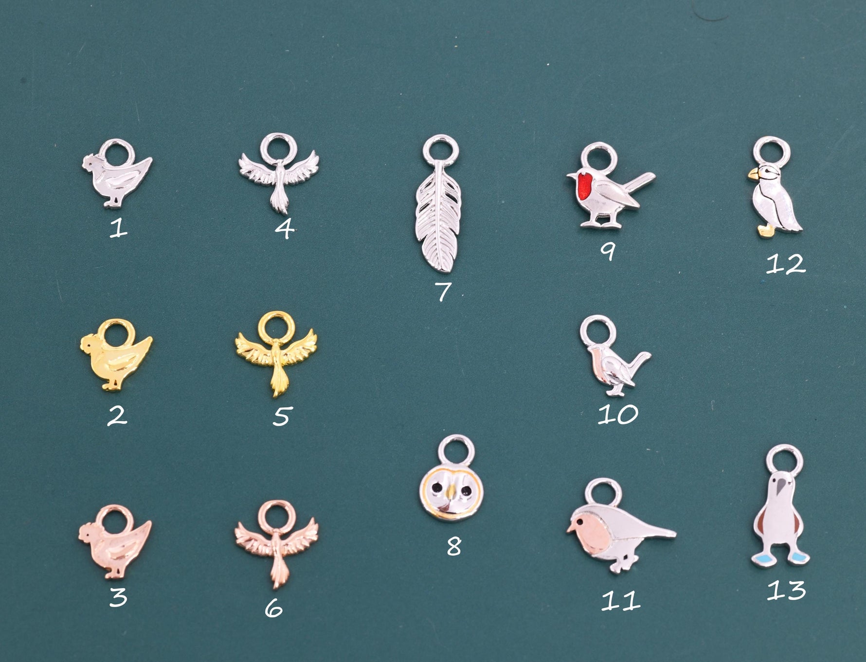 Bird Charms for Huggie Hoops in Sterling Silver, Bird and Feathers Charms for Hoops Earrings, Robin Bird Hoop Charms, Owl Charms