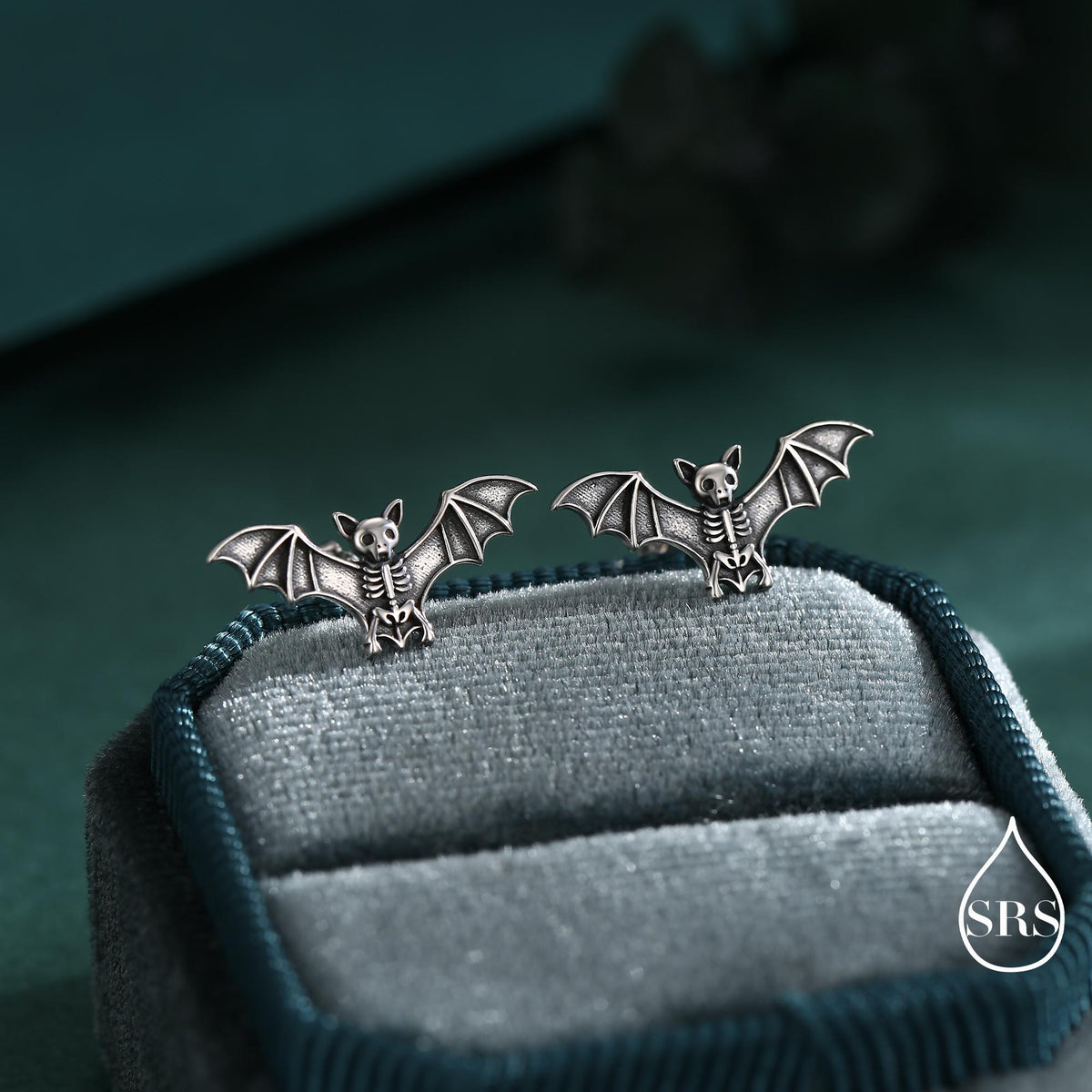 Oxidised Bat Skeleton Stud Earrings