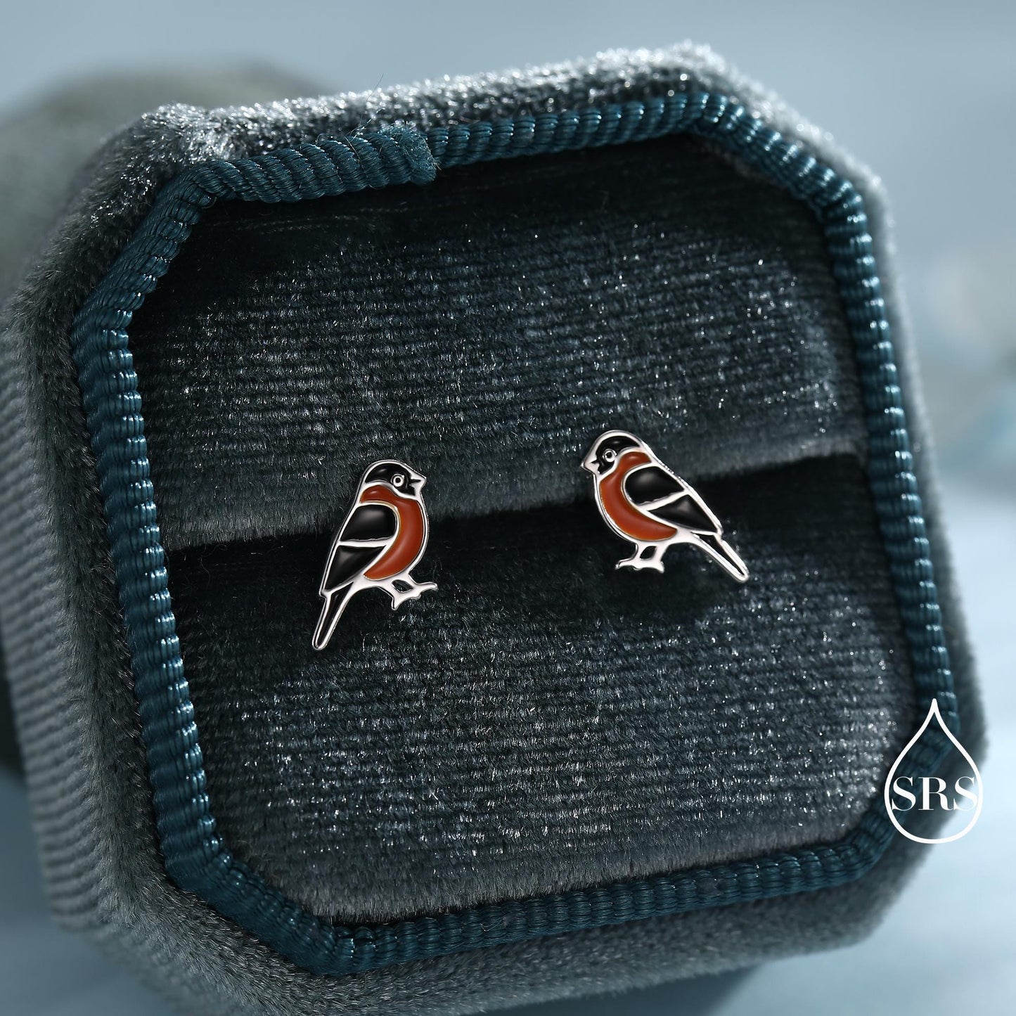 Bullfinch Sterling Silver Stud Earrings, Enamel Coated Bullfinch Bird Earrings, Nature Inspired Animal Earrings, Finch Stud