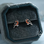 Bullfinch Sterling Silver Stud Earrings, Enamel Coated Bullfinch Bird Earrings, Nature Inspired Animal Earrings, Finch Stud