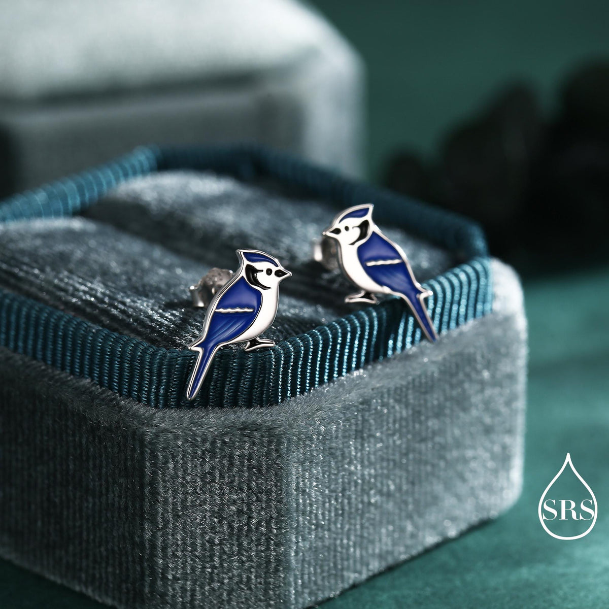 Blue Jay Sterling Silver Stud Earrings, Enamel Coated Blue Jay Bird Earrings, Nature Inspired Animal Earrings