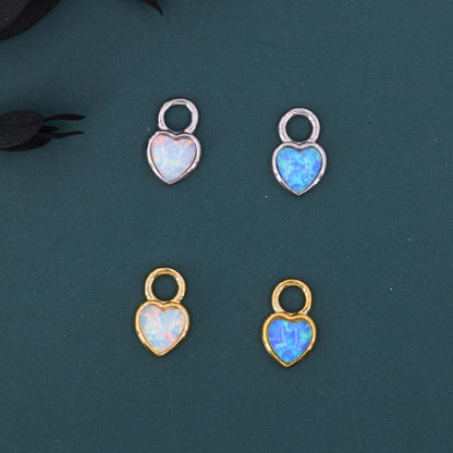 Opal/Onyx Heart Charms for Huggie Hoops, Detachable Genuine Onyx Heart Charms, Lab Created White/Blue Opal Charms for Hoops, Red/ Black Onyx