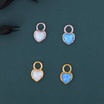 Opal/Onyx Heart Charms for Huggie Hoops, Detachable Genuine Onyx Heart Charms, Lab Created White/Blue Opal Charms for Hoops, Red/ Black Onyx