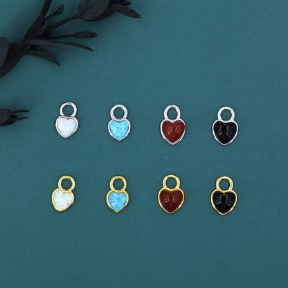 Opal/Onyx Heart Charms for Huggie Hoops, Detachable Genuine Onyx Heart Charms, Lab Created White/Blue Opal Charms for Hoops, Red/ Black Onyx
