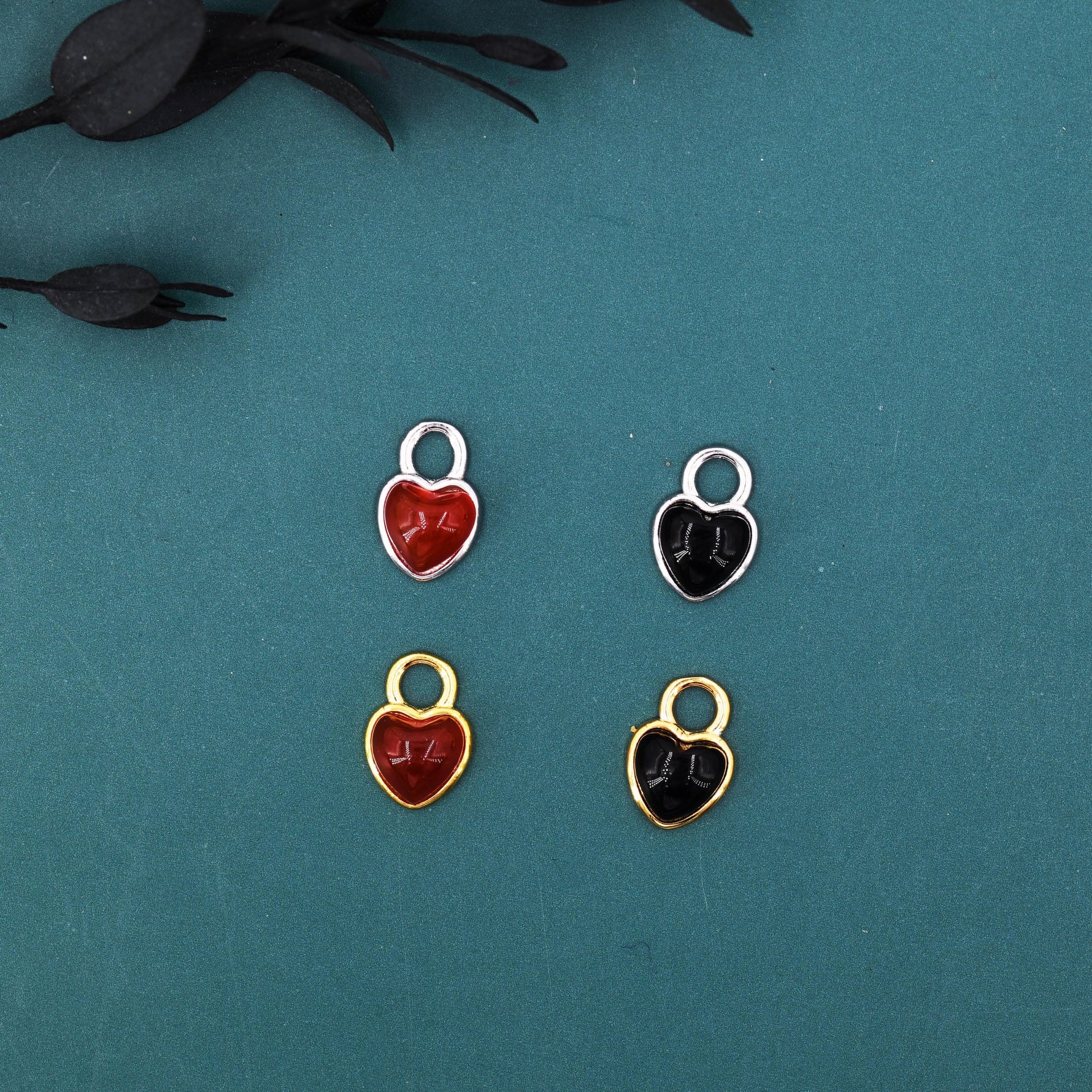 Moonstone/Opal/Onyx Heart Charms for Huggie Hoops, Detachable Heart Charms, Lab Created Moonstone/Opal Charms for Hoops, Red and Black Onyx