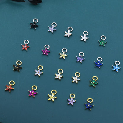 CZ Flower Charms for Huggie Hoops, Sterling Silver Crystal Flower Charms, Detachable Charms for Hoop Earrings, Silver or Gold Finish