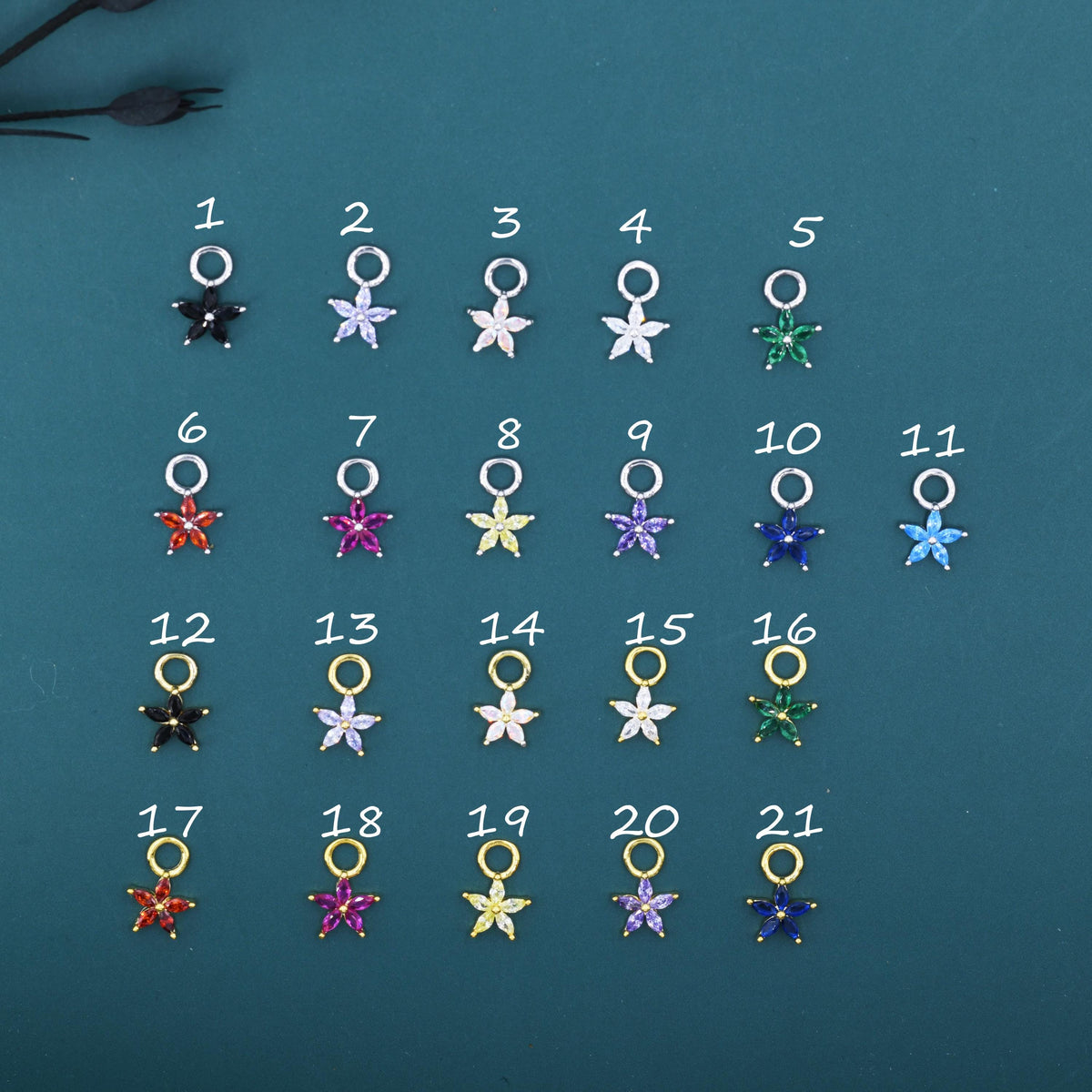 CZ Flower Charms for Huggie Hoops, Sterling Silver Crystal Flower Charms, Detachable Charms for Hoop Earrings, Silver or Gold Finish