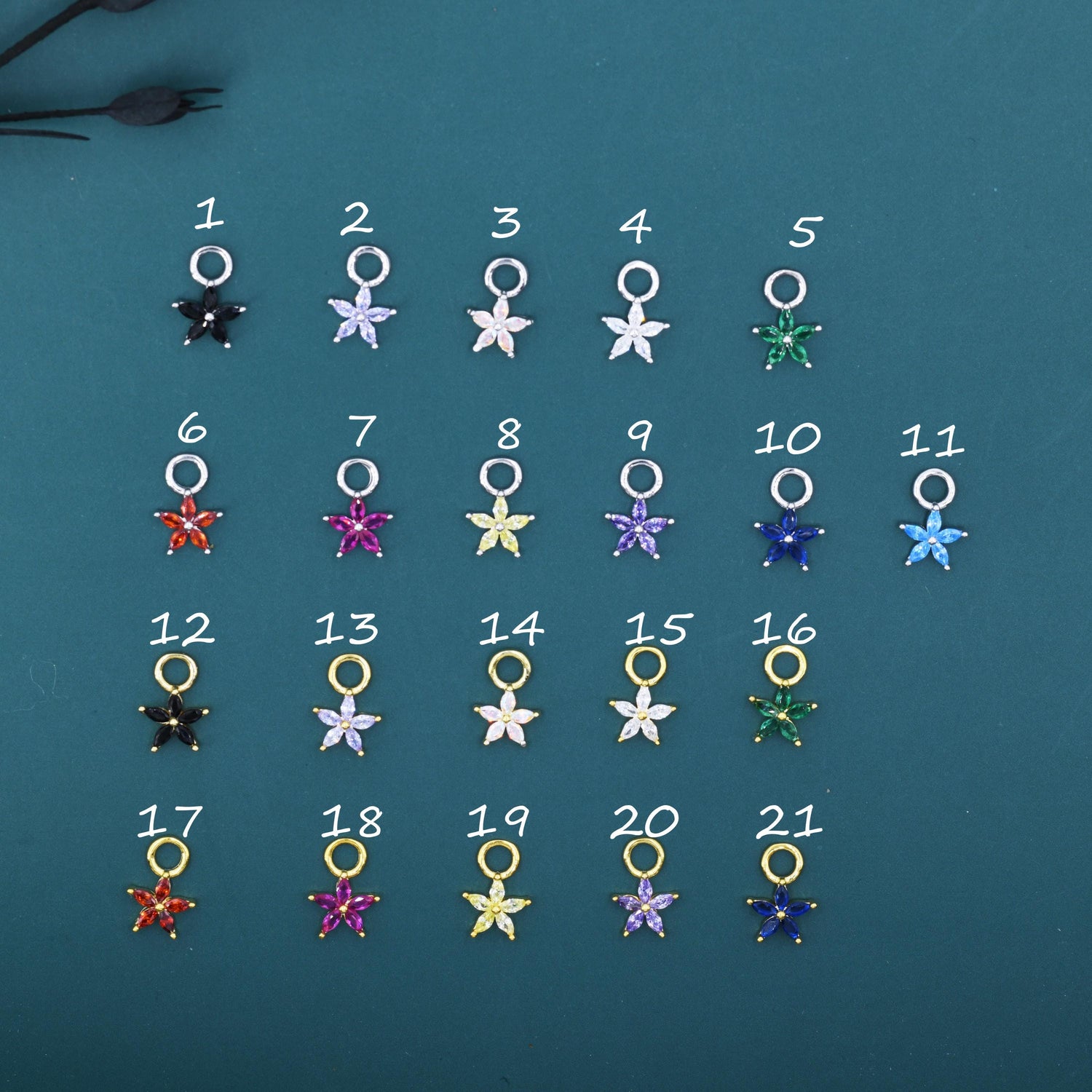 CZ Flower Charms for Huggie Hoops, Sterling Silver Crystal Flower Charms, Detachable Charms for Hoop Earrings, Silver or Gold Finish