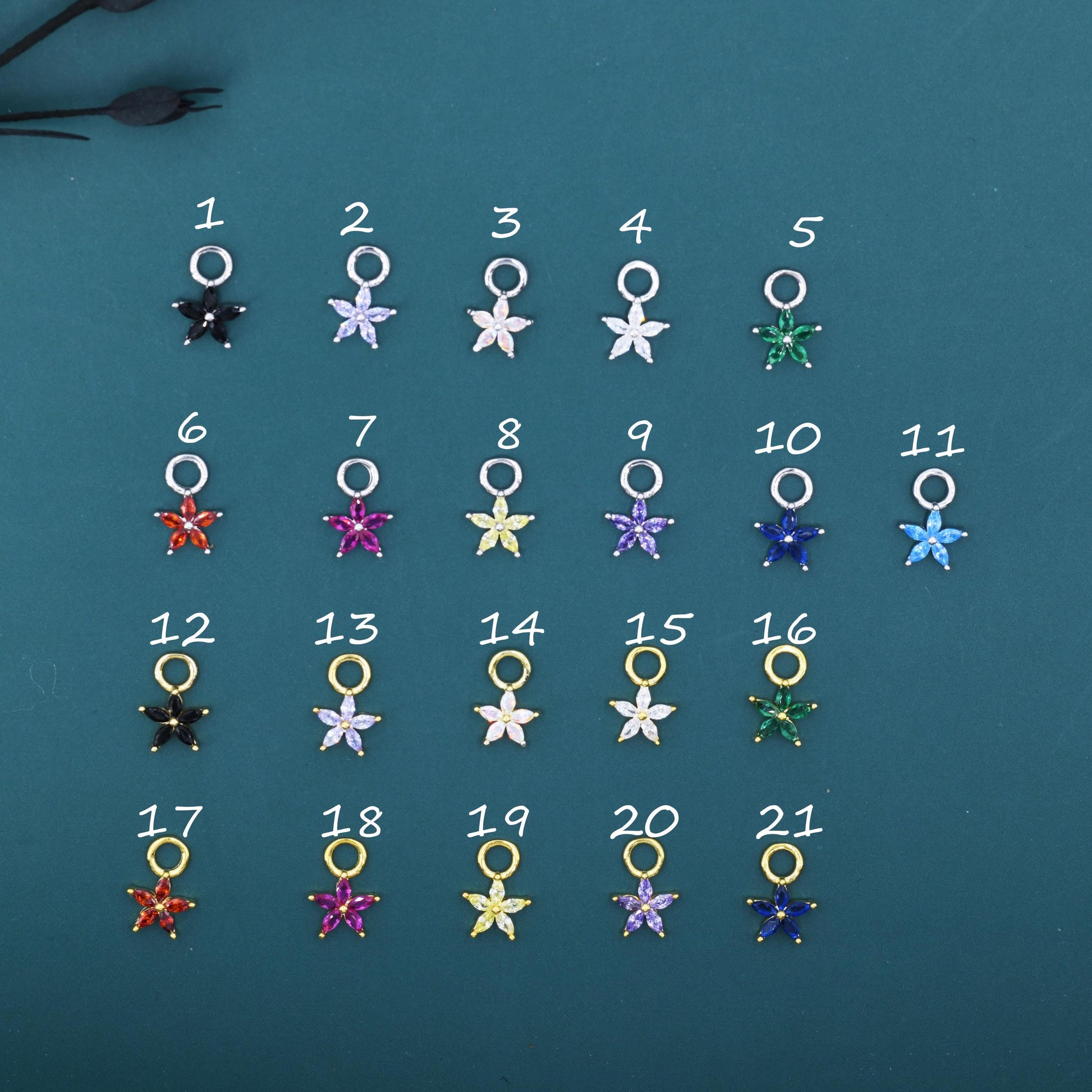 CZ Flower Charms for Huggie Hoops, Sterling Silver Crystal Flower Charms, Detachable Charms for Hoop Earrings, Silver or Gold Finish