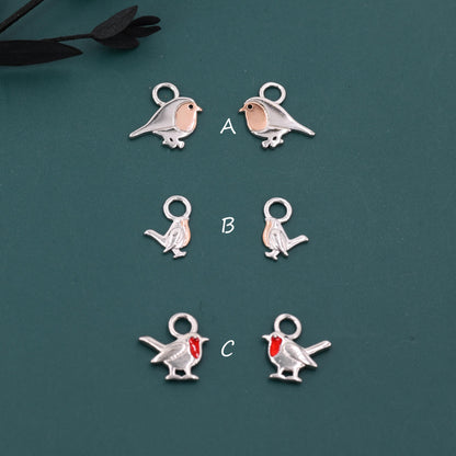 Robin Bird Charms for Huggie Hoops in Sterling Silver, Two Tone Robin Hoop Earrings, Bird Charms for Hoops Earrings, Robin Bird Hoop Charms