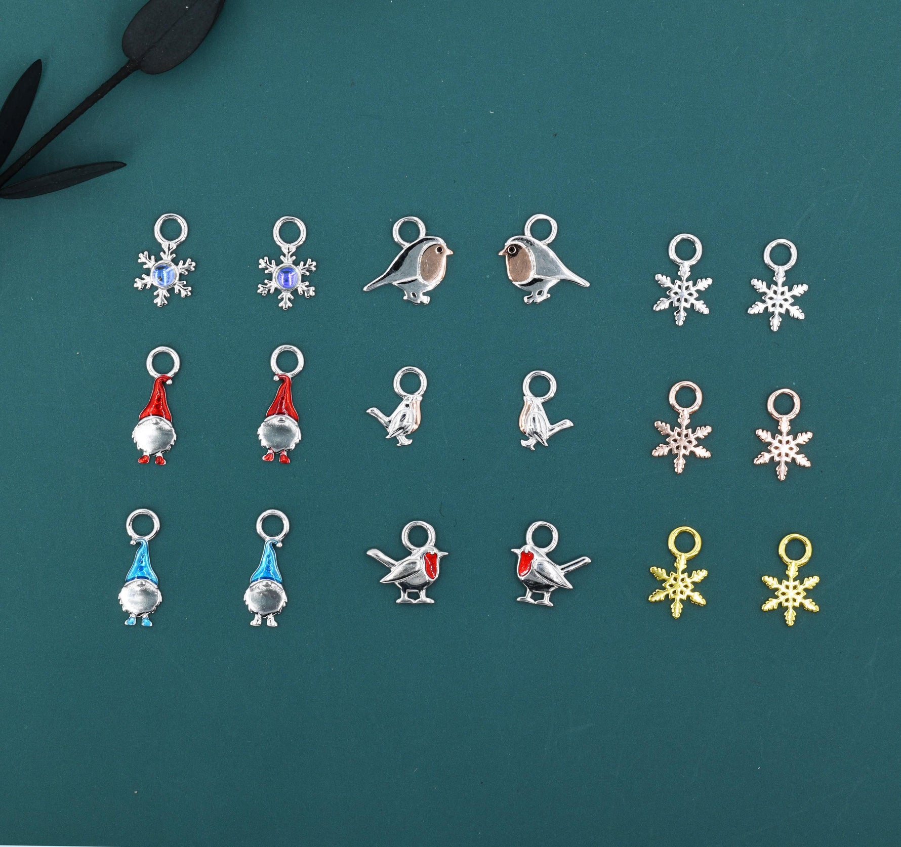 Christmas Charms for Huggie Hoops in Sterling Silver, Snowflake Charms, Gnome Charms, Bird Charms for Hoops Earrings, Robin Bird Hoop Charms