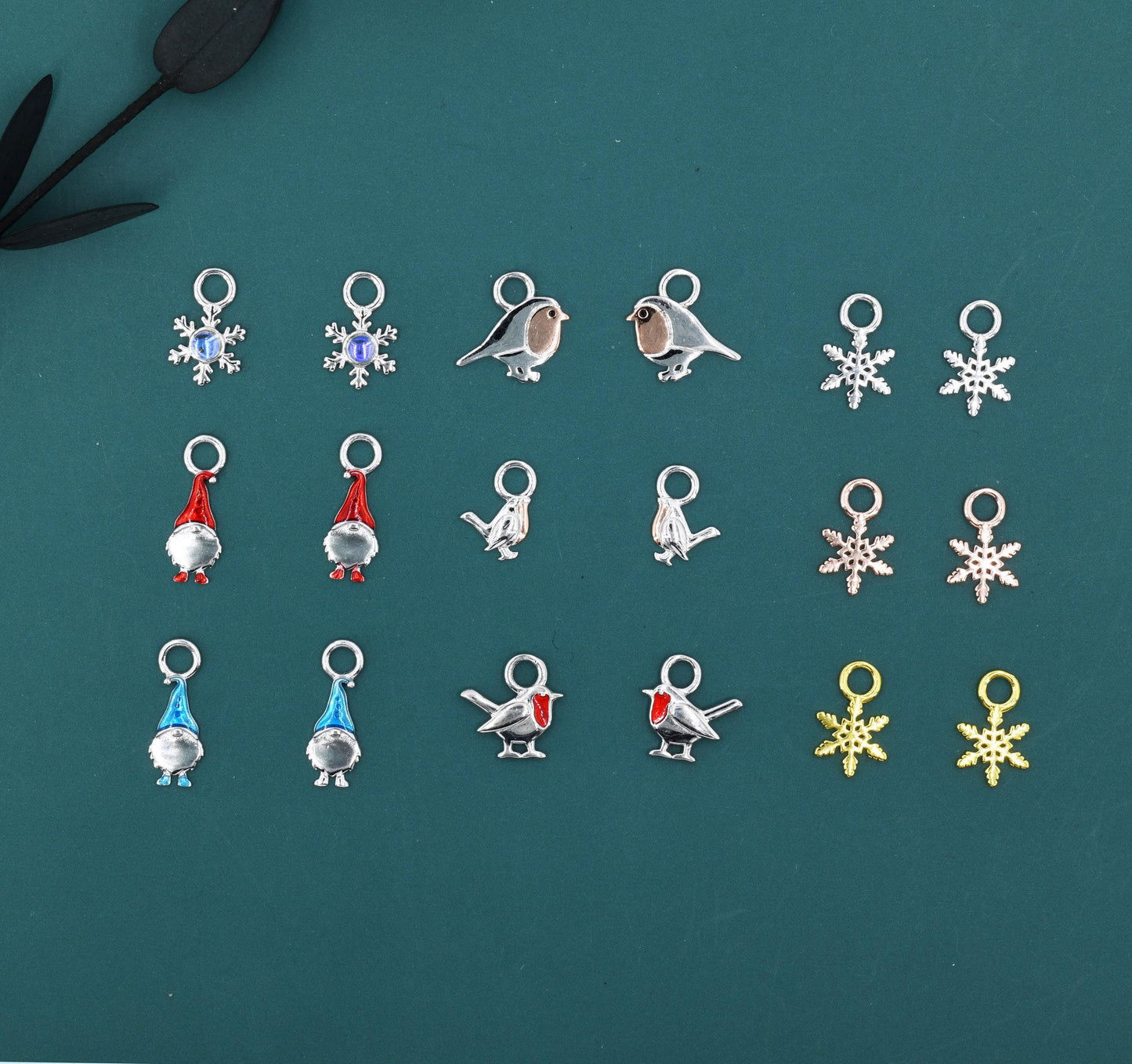 Christmas Charms for Huggie Hoops in Sterling Silver, Snowflake Charms, Gnome Charms, Bird Charms for Hoops Earrings, Robin Bird Hoop Charms