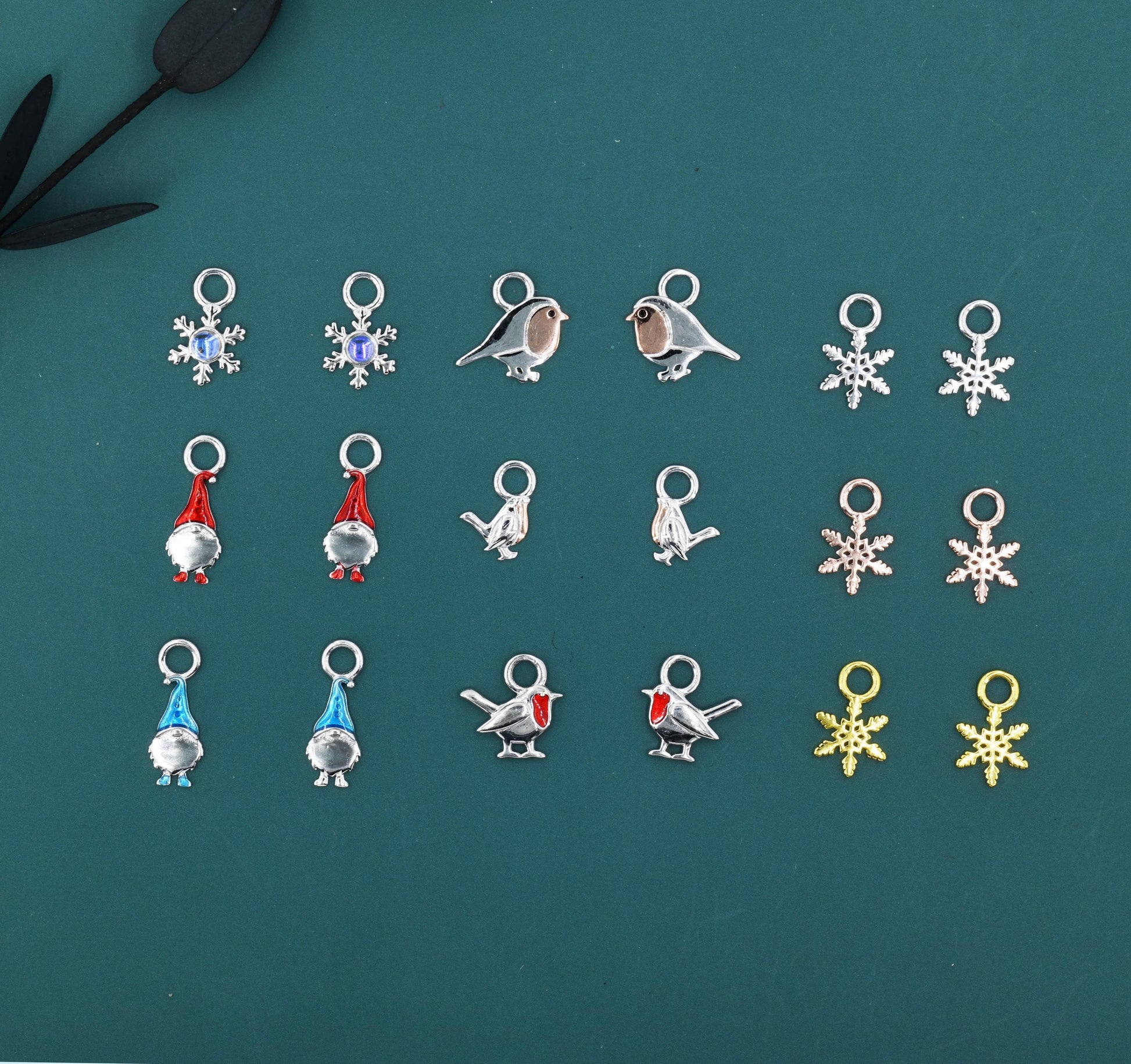 Christmas Charms for Huggie Hoops in Sterling Silver, Snowflake Charms, Gnome Charms, Bird Charms for Hoops Earrings, Robin Bird Hoop Charms