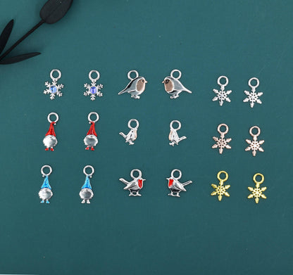 Christmas Charms for Huggie Hoops in Sterling Silver, Snowflake Charms, Gnome Charms, Bird Charms for Hoops Earrings, Robin Bird Hoop Charms