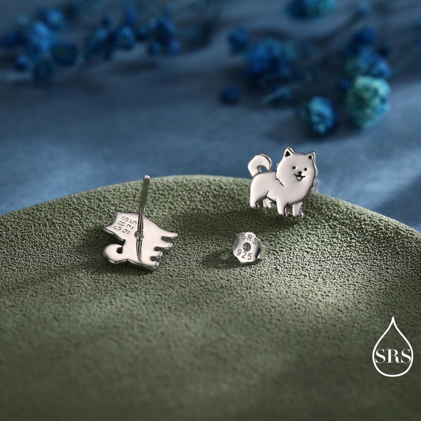 Pomeranian Dog Sterling Silver Stud Earrings, Silver or Gold or Rose Gold Finish, Small Spitz Dog Earrings, Silver Dog Earrings