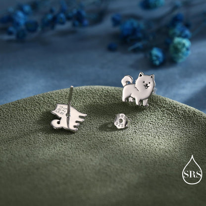 Pomeranian Dog Sterling Silver Stud Earrings, Silver or Gold or Rose Gold Finish, Small Spitz Dog Earrings, Silver Dog Earrings