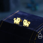 Pomeranian Dog Sterling Silver Stud Earrings, Silver or Gold or Rose Gold Finish, Small Spitz Dog Earrings, Silver Dog Earrings