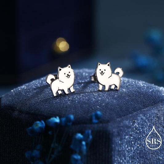 Pomeranian Dog Sterling Silver Stud Earrings, Silver or Gold or Rose Gold Finish, Small Spitz Dog Earrings, Silver Dog Earrings