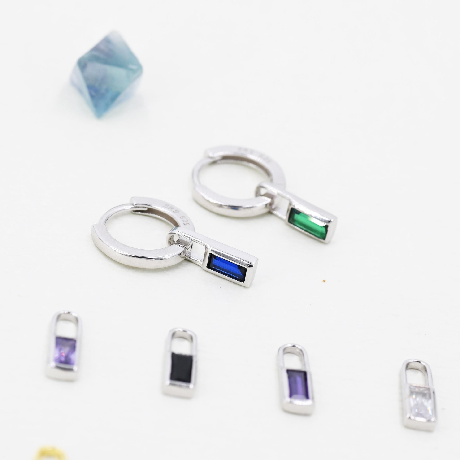 Baguette CZ Charms for Huggie Hoops in Sterling Silver, Silver or Gold, Minimalist Hoop Charms, Detachable Charms for Hoop Earrings