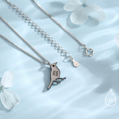 Magpie Pendant Necklace in Sterling Silver, Black Rhodium Coated Pendant, Cute Magpie Necklace, Bird Necklace, Nature Inspired