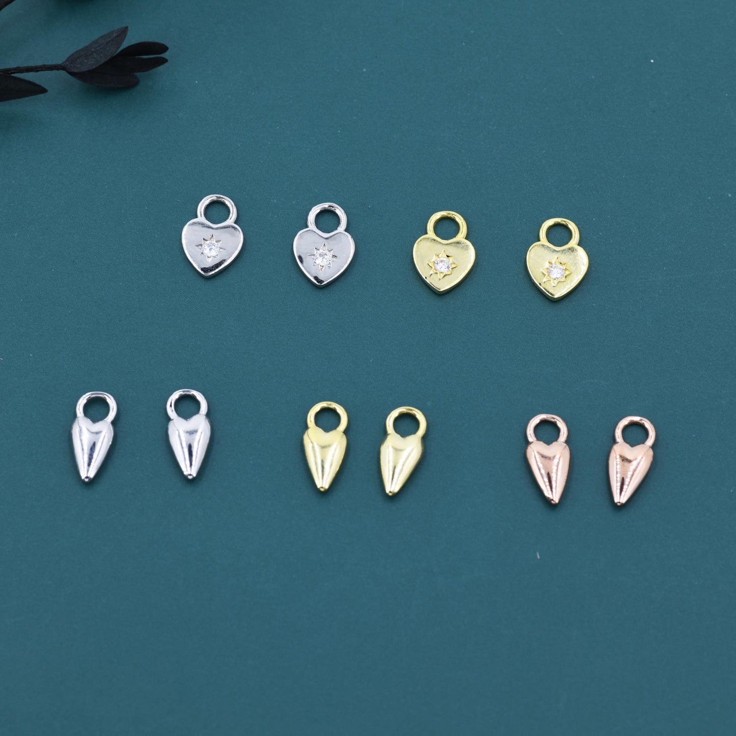 Sterling Silver Heart Charms for Huggie Hoops, Silver or Gold or Rose Gold, Detachable Heart Shape Charms for Hoop Earrings