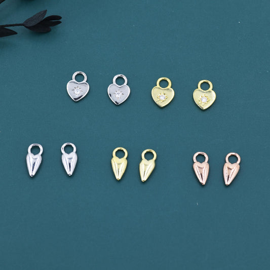Sterling Silver Heart Charms for Huggie Hoops, Silver or Gold or Rose Gold, Detachable Heart Shape Charms for Hoop Earrings