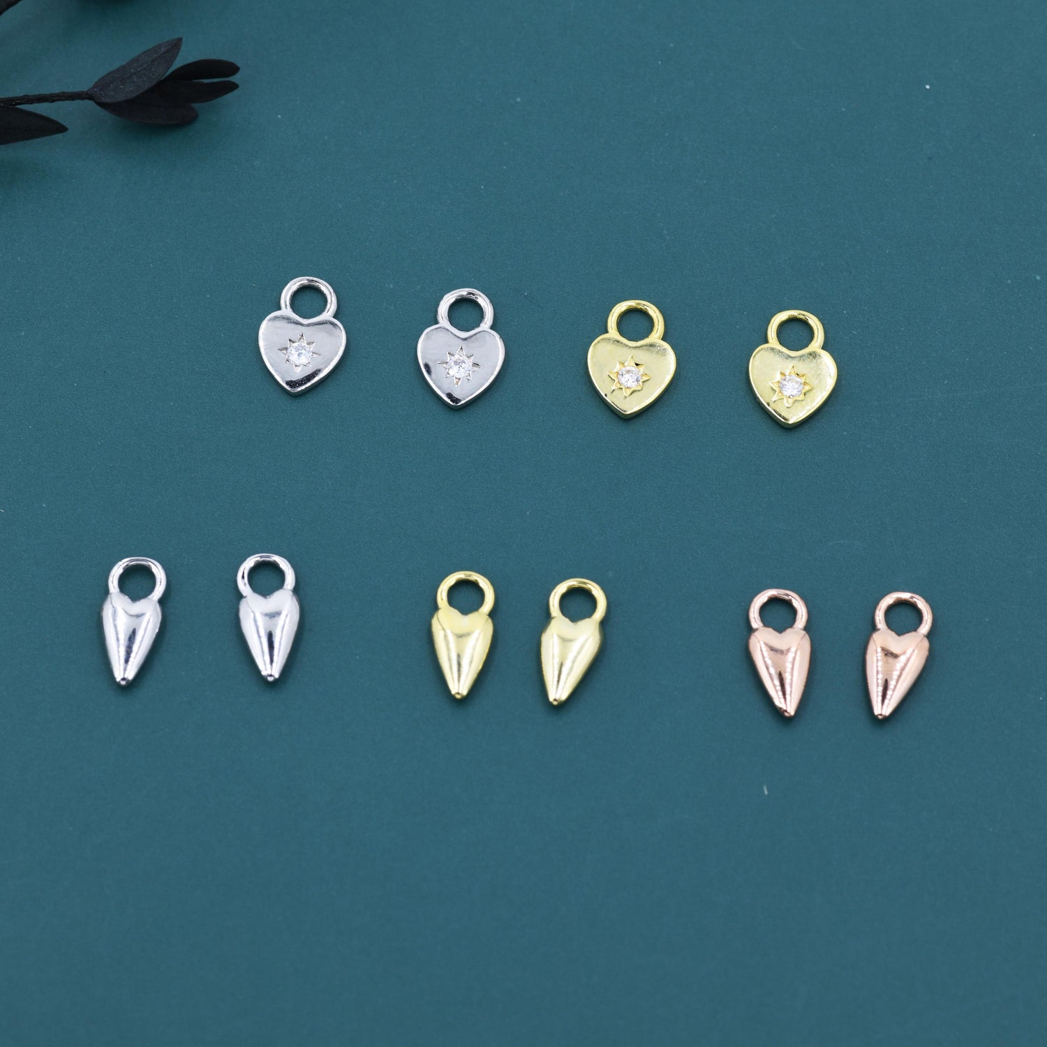 Sterling Silver Heart Charms for Huggie Hoops, Silver or Gold or Rose Gold, Detachable Heart Shape Charms for Hoop Earrings