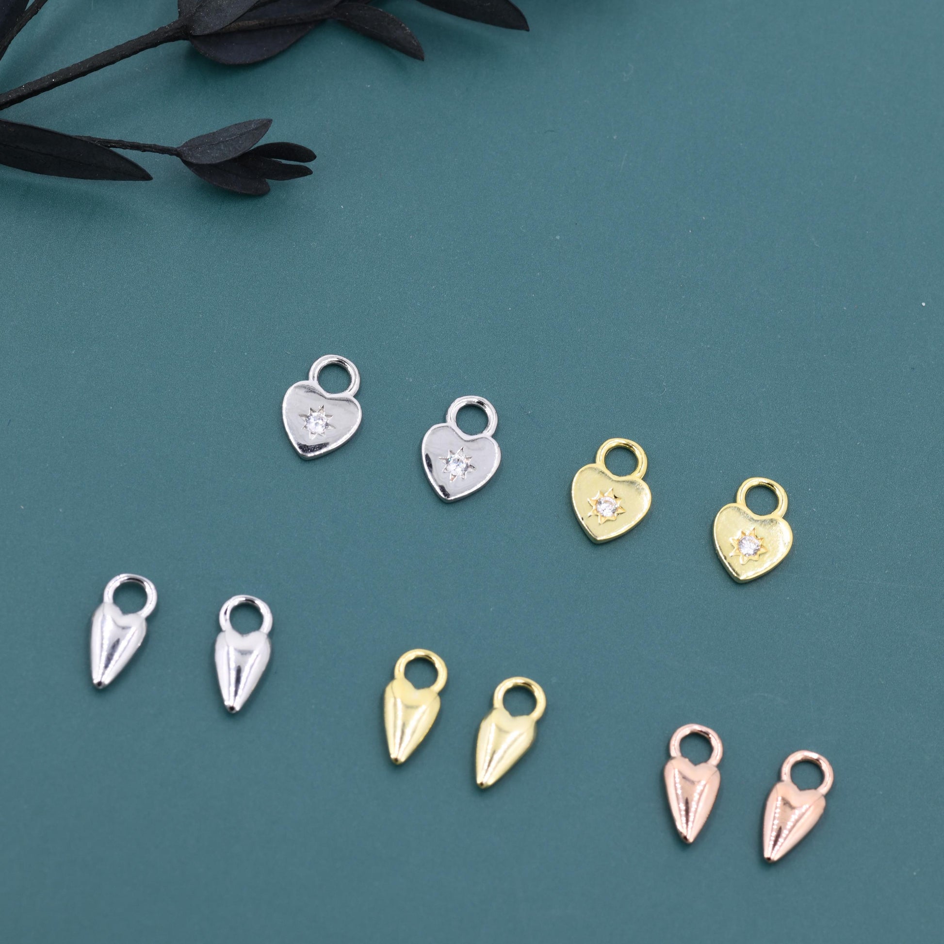 Sterling Silver Heart Charms for Huggie Hoops, Silver or Gold or Rose Gold, Detachable Heart Shape Charms for Hoop Earrings