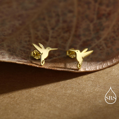 Hummingbird Stud Earrings in Sterling Silver, Silver or Gold, Flying Bird Earrings, Nature Inspired Animal Earrings