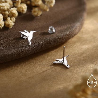Hummingbird Stud Earrings in Sterling Silver, Silver or Gold, Flying Bird Earrings, Nature Inspired Animal Earrings
