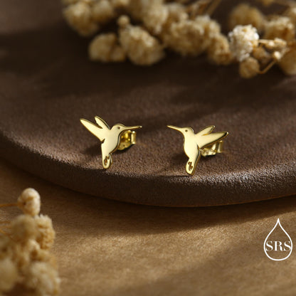 Hummingbird Stud Earrings in Sterling Silver, Silver or Gold, Flying Bird Earrings, Nature Inspired Animal Earrings