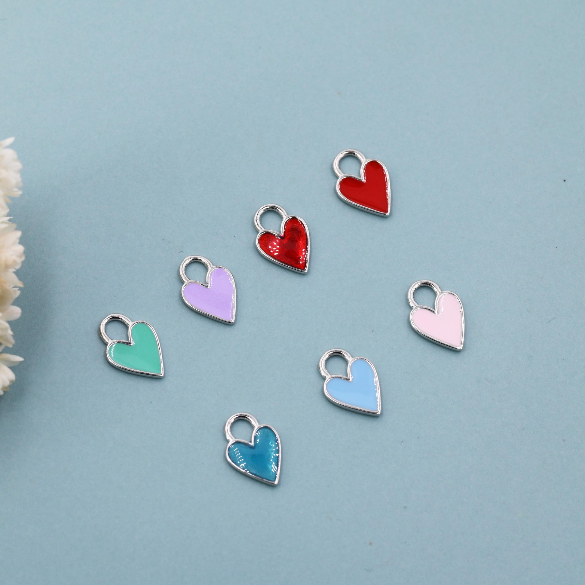 Enamel Heart Charms for Huggie Hoops in Sterling Silver, Detachable Heart Charms for Hoop Earrings, Heart Charms