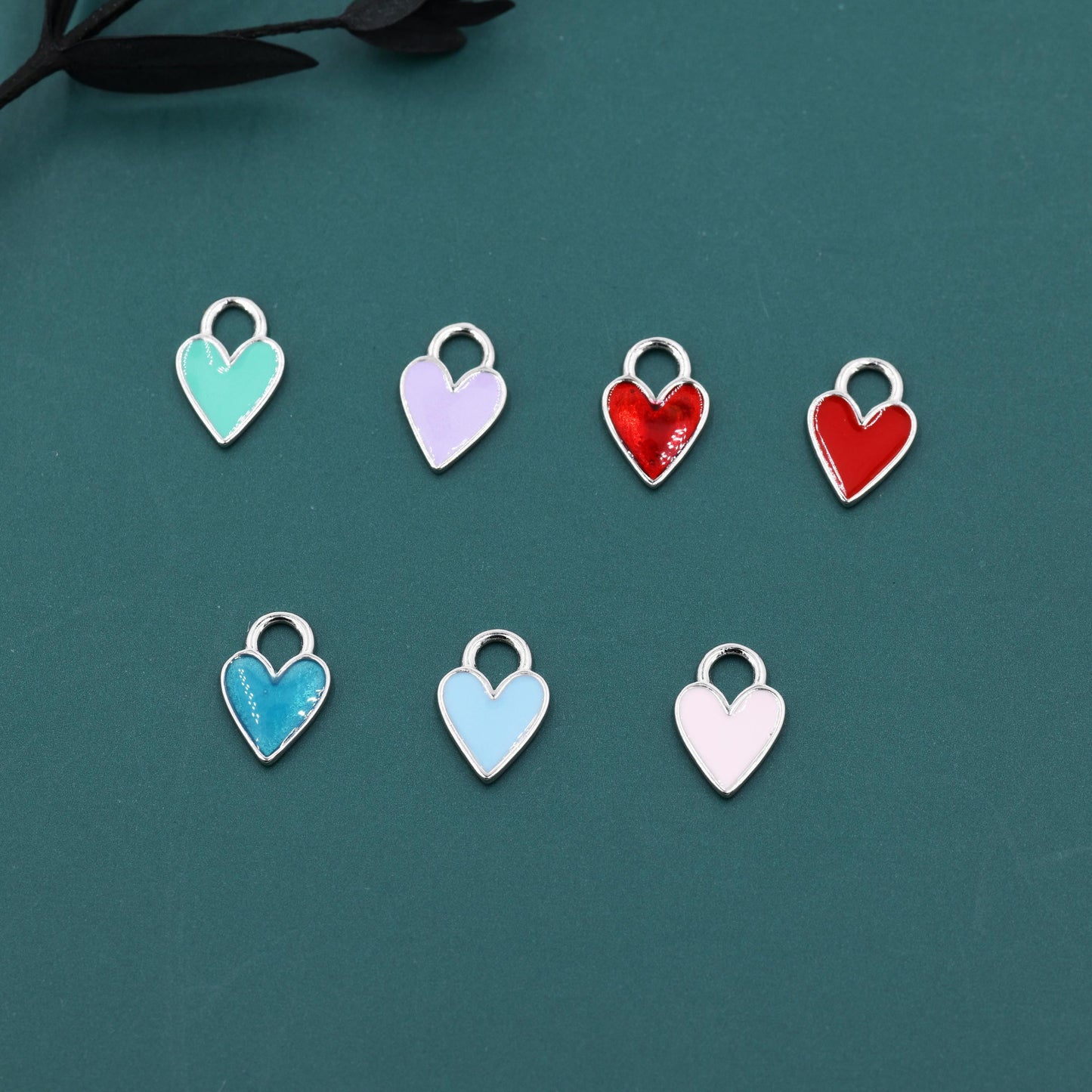 Enamel Heart Charms for Huggie Hoops in Sterling Silver, Detachable Heart Charms for Hoop Earrings, Heart Charms