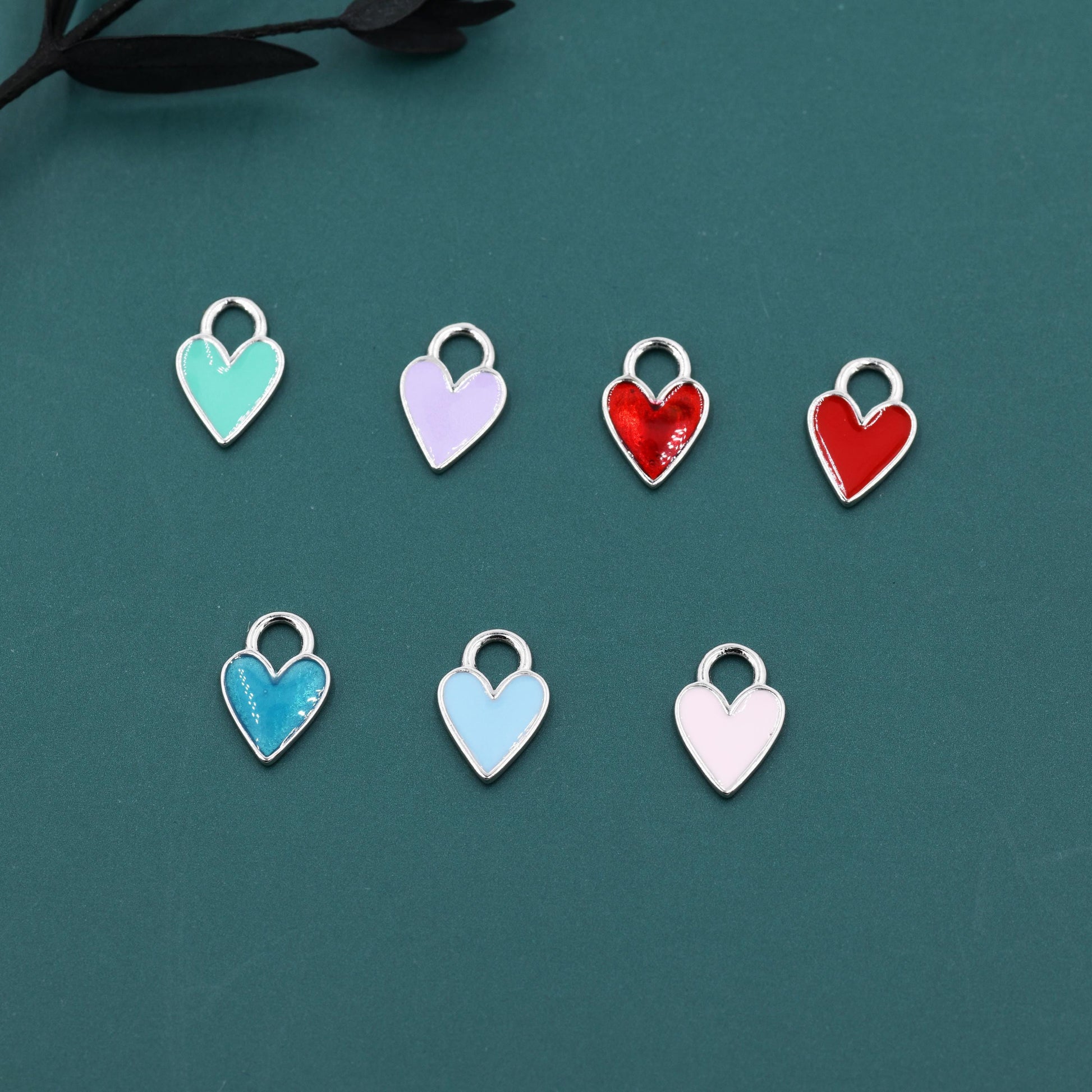 Enamel Heart Charms for Huggie Hoops in Sterling Silver, Detachable Heart Charms for Hoop Earrings, Heart Charms