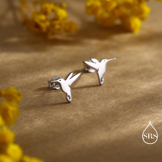Hummingbird Stud Earrings in Sterling Silver, Silver or Gold, Flying Bird Earrings, Nature Inspired Animal Earrings