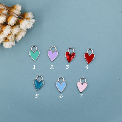 Enamel Heart Charms for Huggie Hoops in Sterling Silver, Detachable Heart Charms for Hoop Earrings, Heart Charms