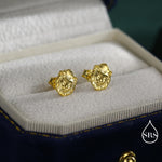 Lion Head Stud Earrings in Sterling Silver, Silver or Gold, Animal Earrings, Nature Inspired