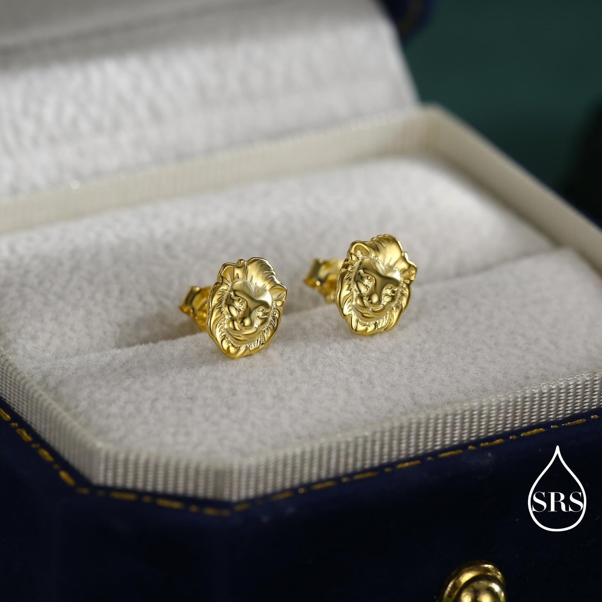 Lion Head Stud Earrings in Sterling Silver, Silver or Gold, Animal Earrings, Nature Inspired