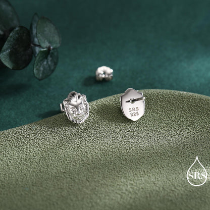 Lion Head Stud Earrings in Sterling Silver, Silver or Gold, Animal Earrings, Nature Inspired
