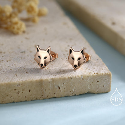 Wolf Head Stud Earrings in Sterling Silver, Silver or Gold or Rose Gold Finish, Wolf Earrings, Nature Inspired Animal Earrings