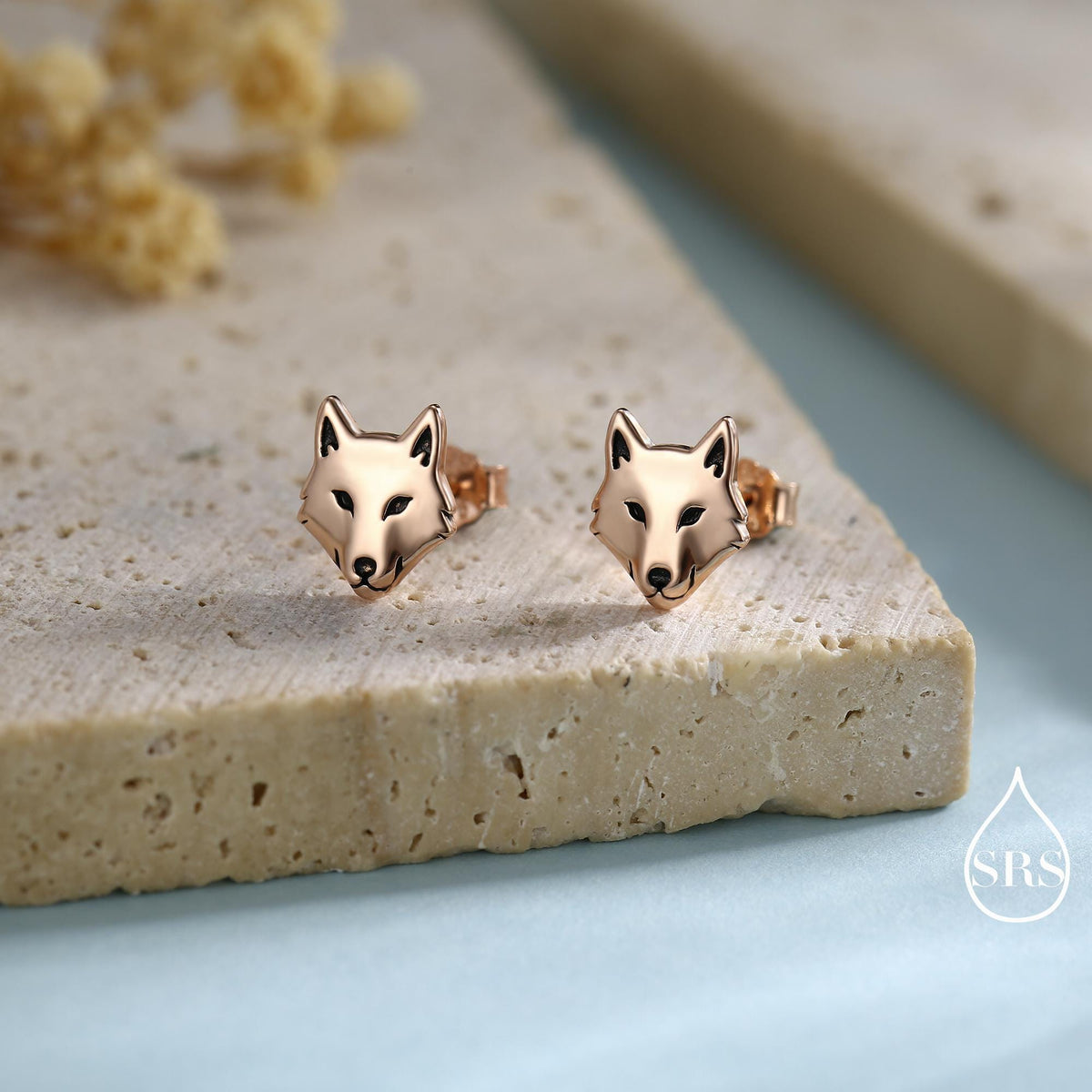 Wolf Head Stud Earrings in Sterling Silver, Silver or Gold or Rose Gold Finish, Wolf Earrings, Nature Inspired Animal Earrings