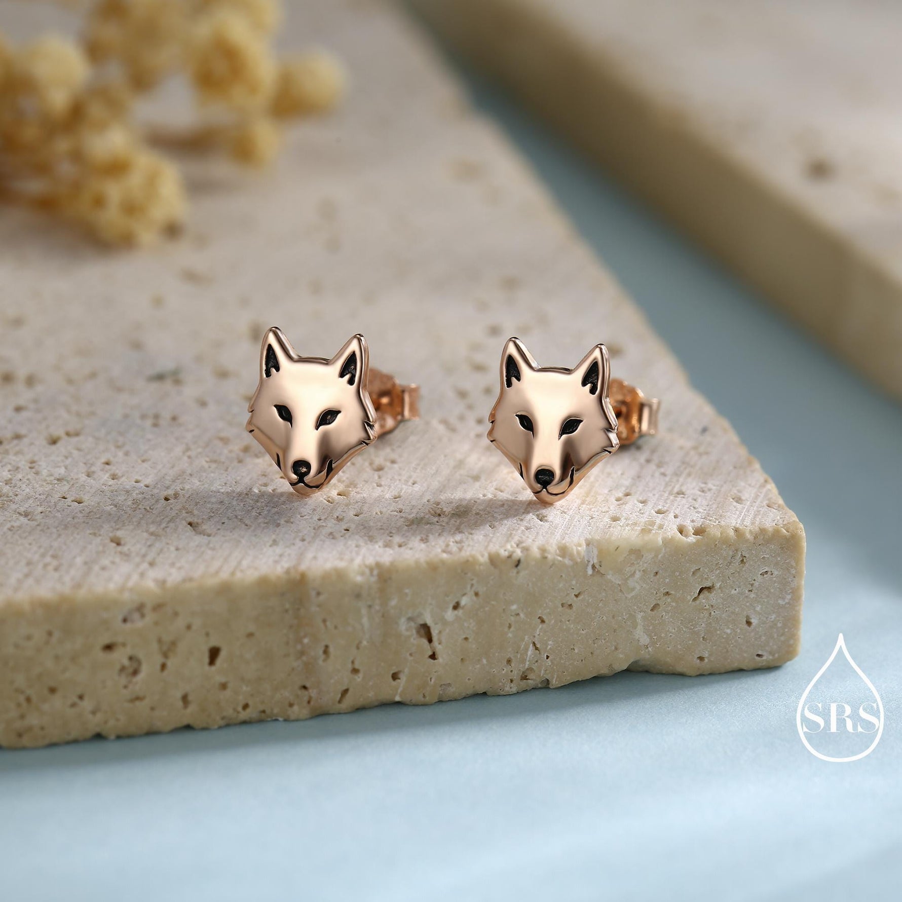 Wolf Head Stud Earrings in Sterling Silver, Silver or Gold or Rose Gold Finish, Wolf Earrings, Nature Inspired Animal Earrings